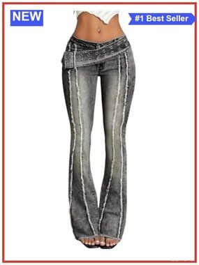 Y2K Grunge Raw Trim Flare Jeans Low Rise Bootcut Pants
